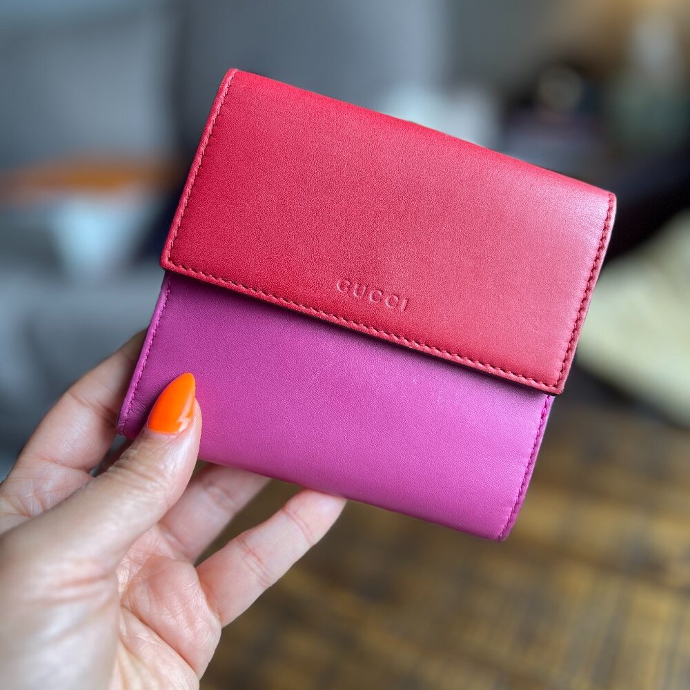 Gucci Color Block Leather Bifold Wallet MSRP $699